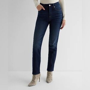 EXPRESS Dark Blue Jeans  Size 12R Woman Stright legs Super High Rise Denim
